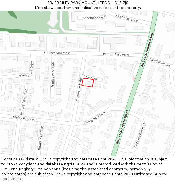 28, PRIMLEY PARK MOUNT, LEEDS, LS17 7JS: Location map and indicative extent of plot