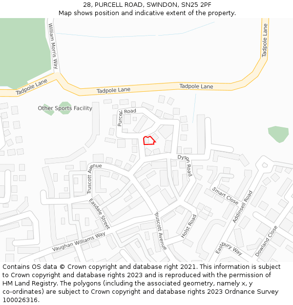 28, PURCELL ROAD, SWINDON, SN25 2PF: Location map and indicative extent of plot