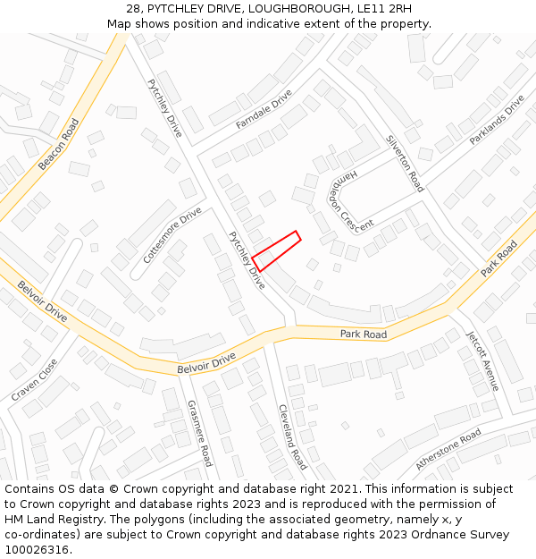 28, PYTCHLEY DRIVE, LOUGHBOROUGH, LE11 2RH: Location map and indicative extent of plot