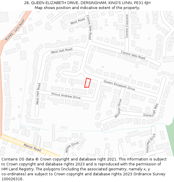 28, QUEEN ELIZABETH DRIVE, DERSINGHAM, KING'S LYNN, PE31 6JH: Location map and indicative extent of plot