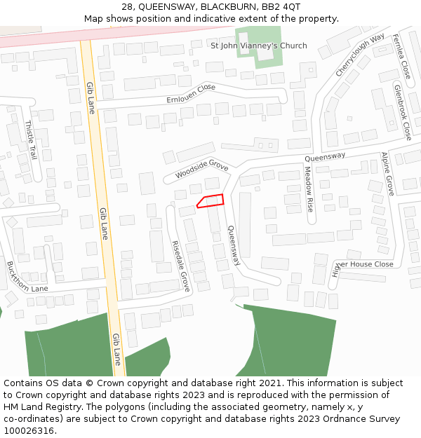 28, QUEENSWAY, BLACKBURN, BB2 4QT: Location map and indicative extent of plot