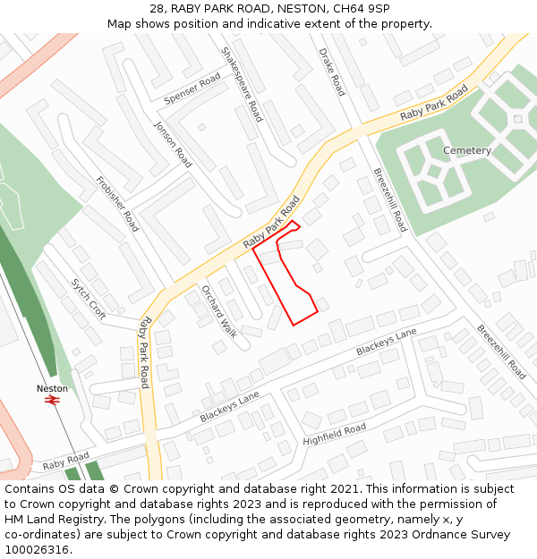 28, RABY PARK ROAD, NESTON, CH64 9SP: Location map and indicative extent of plot