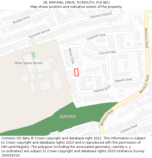 28, RAPHAEL DRIVE, PLYMOUTH, PL9 8EU: Location map and indicative extent of plot