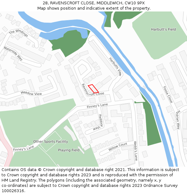 28, RAVENSCROFT CLOSE, MIDDLEWICH, CW10 9PX: Location map and indicative extent of plot