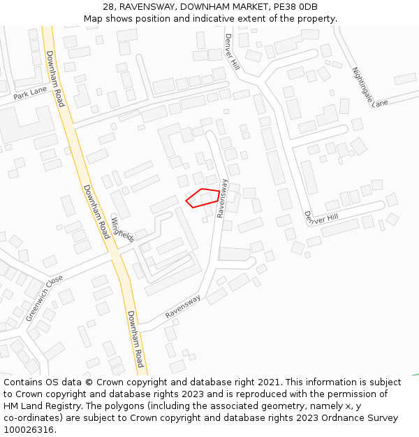 28, RAVENSWAY, DOWNHAM MARKET, PE38 0DB: Location map and indicative extent of plot