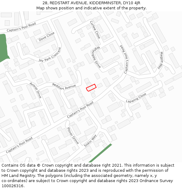28, REDSTART AVENUE, KIDDERMINSTER, DY10 4JR: Location map and indicative extent of plot