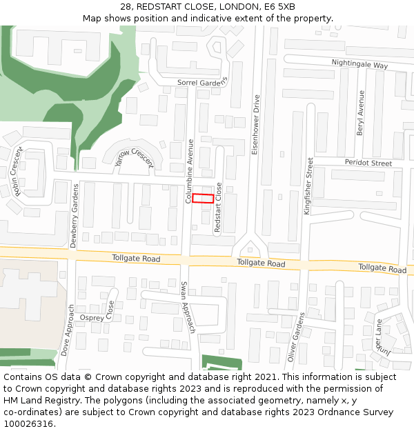 28, REDSTART CLOSE, LONDON, E6 5XB: Location map and indicative extent of plot