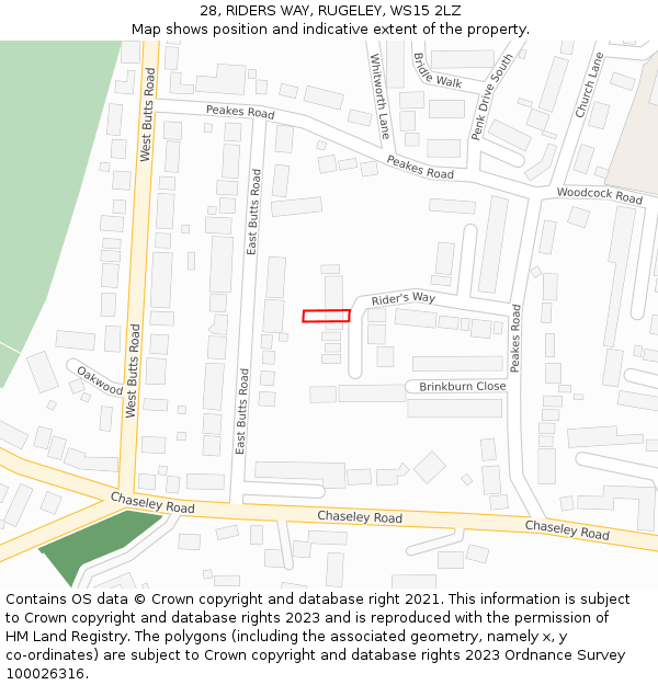 28, RIDERS WAY, RUGELEY, WS15 2LZ: Location map and indicative extent of plot
