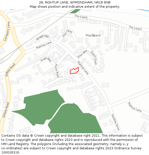 28, RIGHTUP LANE, WYMONDHAM, NR18 9NB: Location map and indicative extent of plot