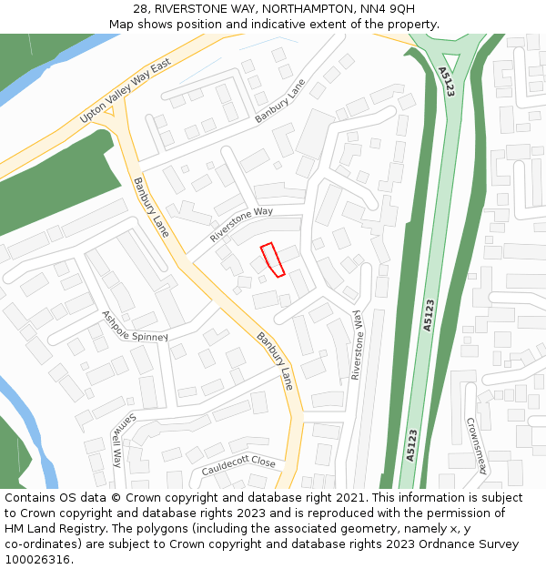 28, RIVERSTONE WAY, NORTHAMPTON, NN4 9QH: Location map and indicative extent of plot
