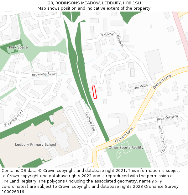 28, ROBINSONS MEADOW, LEDBURY, HR8 1SU: Location map and indicative extent of plot