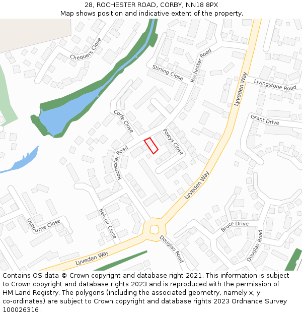 28, ROCHESTER ROAD, CORBY, NN18 8PX: Location map and indicative extent of plot
