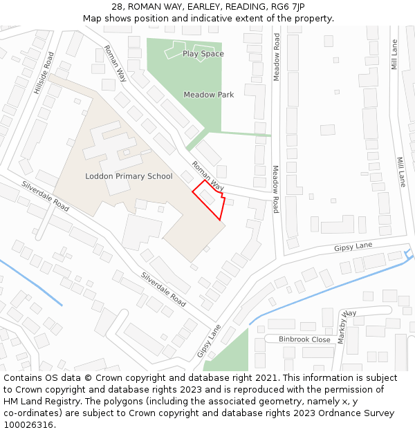 28, ROMAN WAY, EARLEY, READING, RG6 7JP: Location map and indicative extent of plot