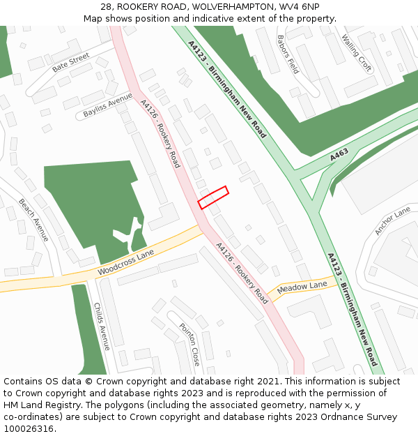 28, ROOKERY ROAD, WOLVERHAMPTON, WV4 6NP: Location map and indicative extent of plot