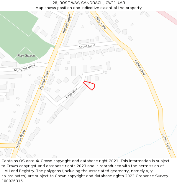 28, ROSE WAY, SANDBACH, CW11 4AB: Location map and indicative extent of plot