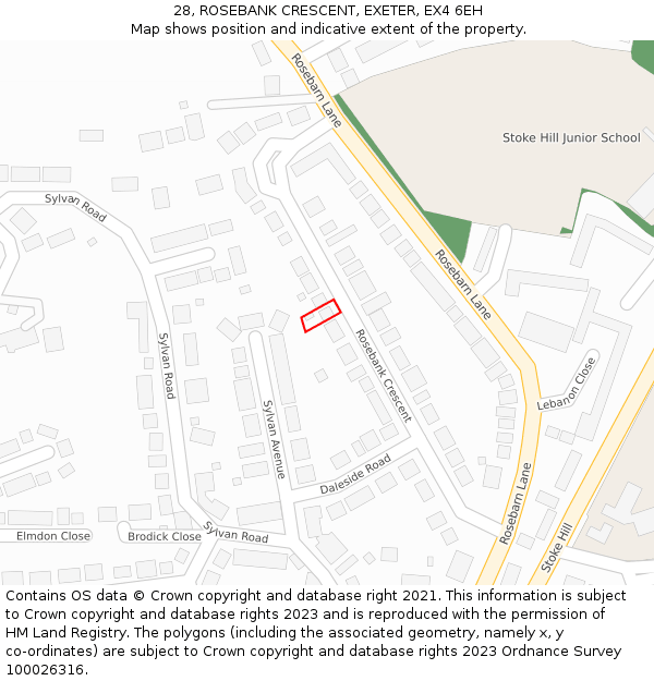 28, ROSEBANK CRESCENT, EXETER, EX4 6EH: Location map and indicative extent of plot