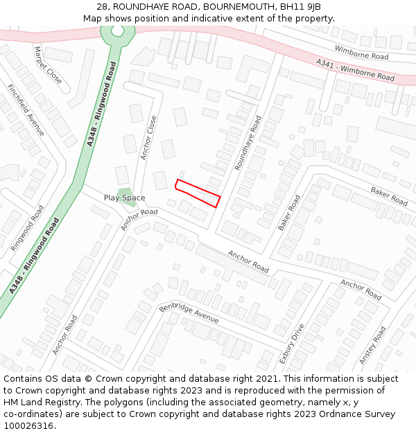 28, ROUNDHAYE ROAD, BOURNEMOUTH, BH11 9JB: Location map and indicative extent of plot