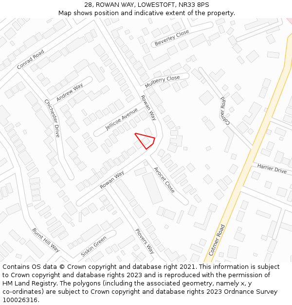 28, ROWAN WAY, LOWESTOFT, NR33 8PS: Location map and indicative extent of plot