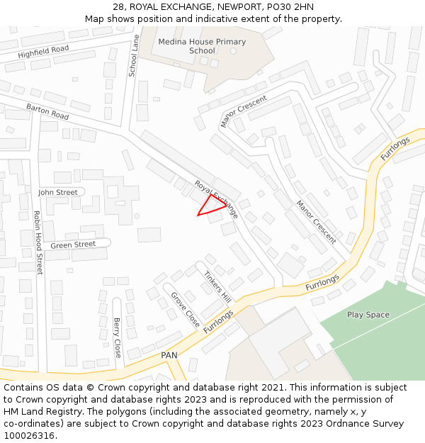 28, ROYAL EXCHANGE, NEWPORT, PO30 2HN: Location map and indicative extent of plot