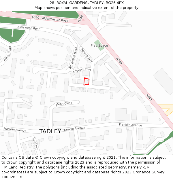 28, ROYAL GARDENS, TADLEY, RG26 4PX: Location map and indicative extent of plot