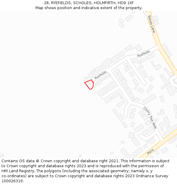 28, RYEFIELDS, SCHOLES, HOLMFIRTH, HD9 1XF: Location map and indicative extent of plot