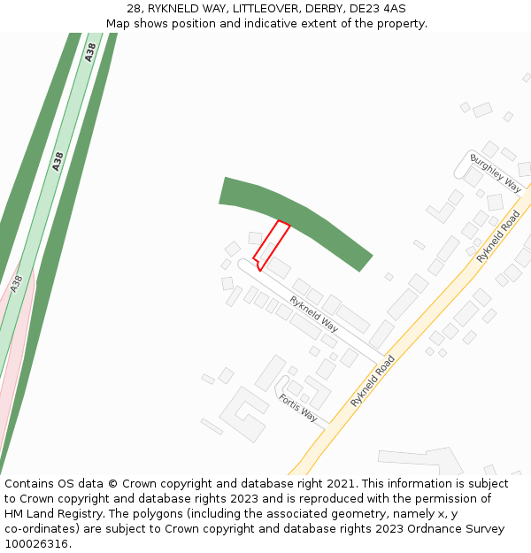 28, RYKNELD WAY, LITTLEOVER, DERBY, DE23 4AS: Location map and indicative extent of plot