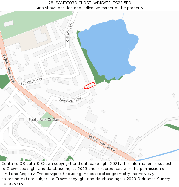 28, SANDFORD CLOSE, WINGATE, TS28 5FD: Location map and indicative extent of plot