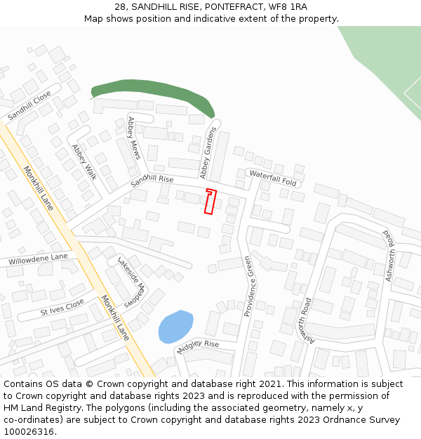28, SANDHILL RISE, PONTEFRACT, WF8 1RA: Location map and indicative extent of plot