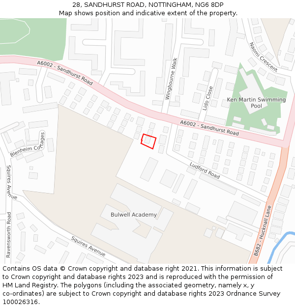 28, SANDHURST ROAD, NOTTINGHAM, NG6 8DP: Location map and indicative extent of plot