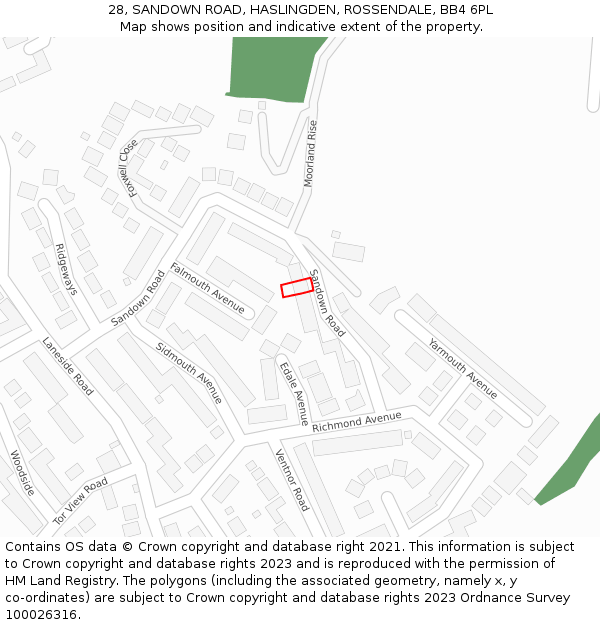 28, SANDOWN ROAD, HASLINGDEN, ROSSENDALE, BB4 6PL: Location map and indicative extent of plot