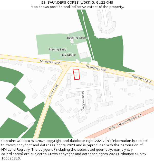 28, SAUNDERS COPSE, WOKING, GU22 0NS: Location map and indicative extent of plot