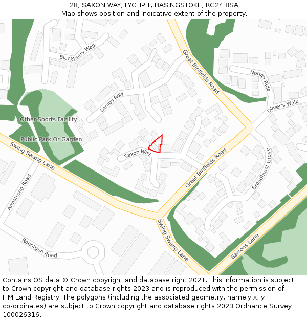 28, SAXON WAY, LYCHPIT, BASINGSTOKE, RG24 8SA: Location map and indicative extent of plot