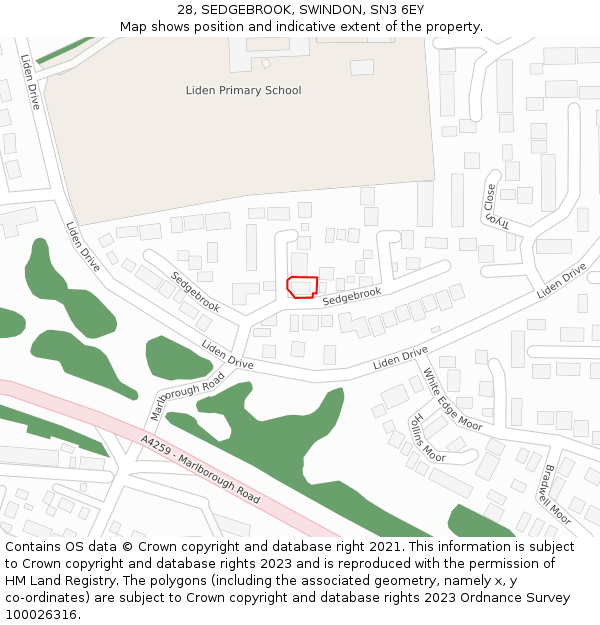 28, SEDGEBROOK, SWINDON, SN3 6EY: Location map and indicative extent of plot