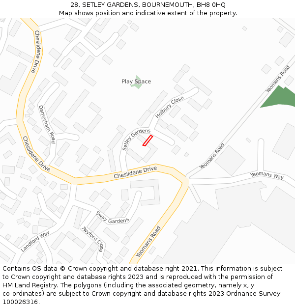 28, SETLEY GARDENS, BOURNEMOUTH, BH8 0HQ: Location map and indicative extent of plot