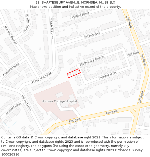 28, SHAFTESBURY AVENUE, HORNSEA, HU18 1LX: Location map and indicative extent of plot