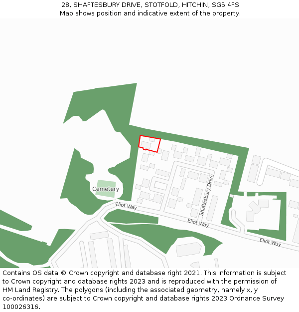 28, SHAFTESBURY DRIVE, STOTFOLD, HITCHIN, SG5 4FS: Location map and indicative extent of plot