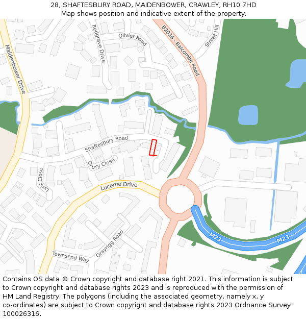 28, SHAFTESBURY ROAD, MAIDENBOWER, CRAWLEY, RH10 7HD: Location map and indicative extent of plot