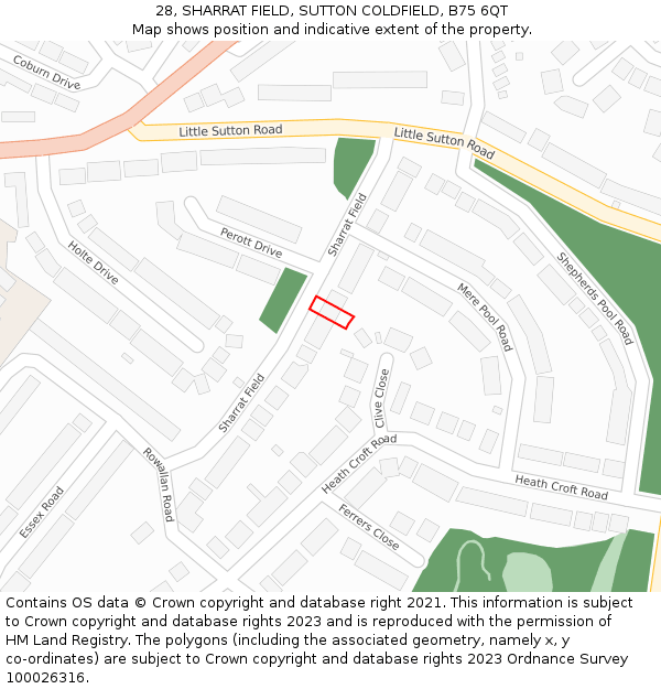 28, SHARRAT FIELD, SUTTON COLDFIELD, B75 6QT: Location map and indicative extent of plot