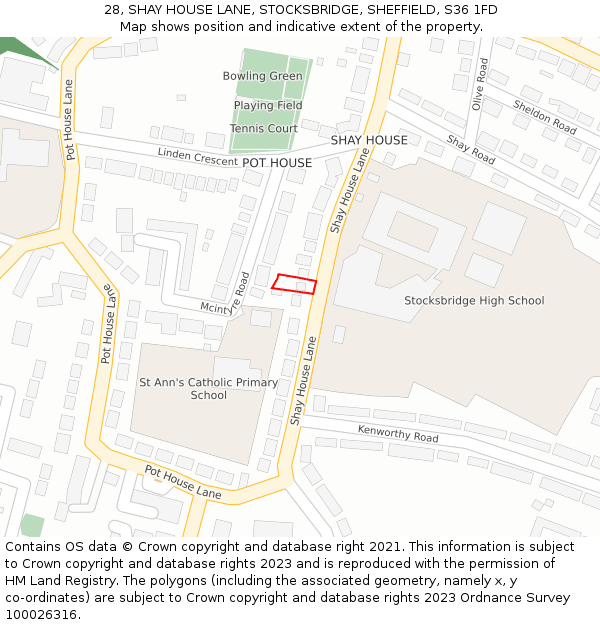 28, SHAY HOUSE LANE, STOCKSBRIDGE, SHEFFIELD, S36 1FD: Location map and indicative extent of plot