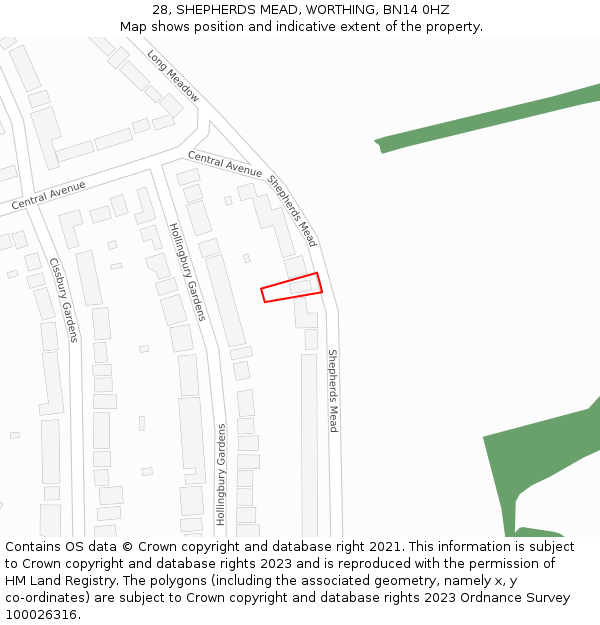 28, SHEPHERDS MEAD, WORTHING, BN14 0HZ: Location map and indicative extent of plot