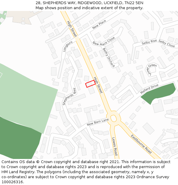 28, SHEPHERDS WAY, RIDGEWOOD, UCKFIELD, TN22 5EN: Location map and indicative extent of plot