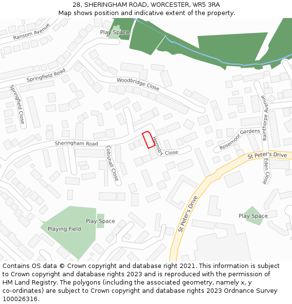 28, SHERINGHAM ROAD, WORCESTER, WR5 3RA: Location map and indicative extent of plot
