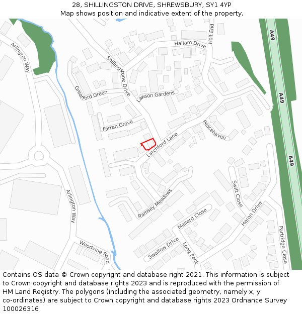 28, SHILLINGSTON DRIVE, SHREWSBURY, SY1 4YP: Location map and indicative extent of plot