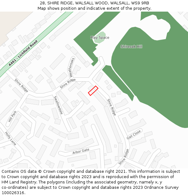 28, SHIRE RIDGE, WALSALL WOOD, WALSALL, WS9 9RB: Location map and indicative extent of plot