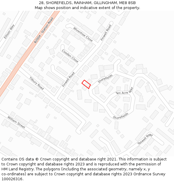 28, SHOREFIELDS, RAINHAM, GILLINGHAM, ME8 8SB: Location map and indicative extent of plot