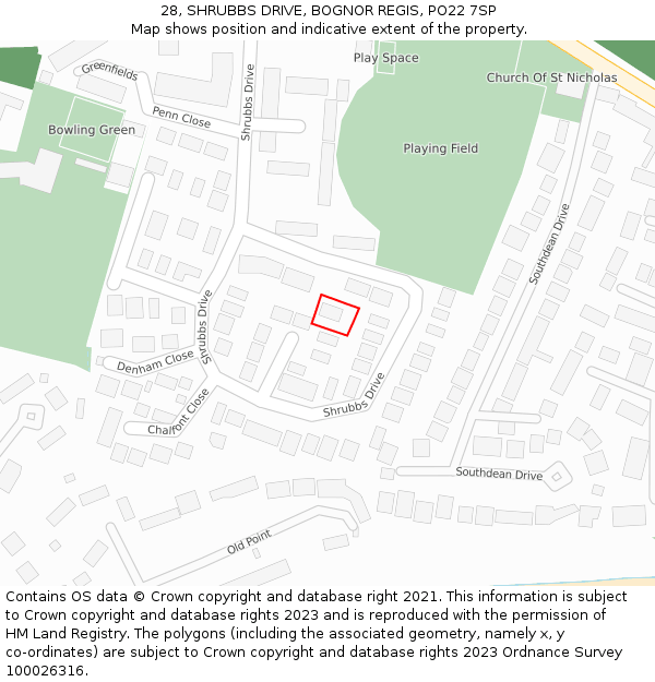 28, SHRUBBS DRIVE, BOGNOR REGIS, PO22 7SP: Location map and indicative extent of plot