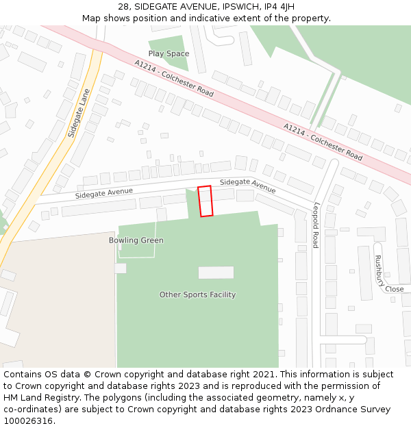28, SIDEGATE AVENUE, IPSWICH, IP4 4JH: Location map and indicative extent of plot