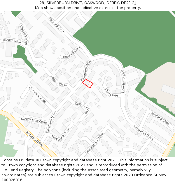 28, SILVERBURN DRIVE, OAKWOOD, DERBY, DE21 2JJ: Location map and indicative extent of plot