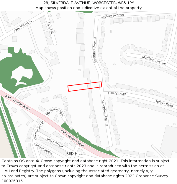 28, SILVERDALE AVENUE, WORCESTER, WR5 1PY: Location map and indicative extent of plot