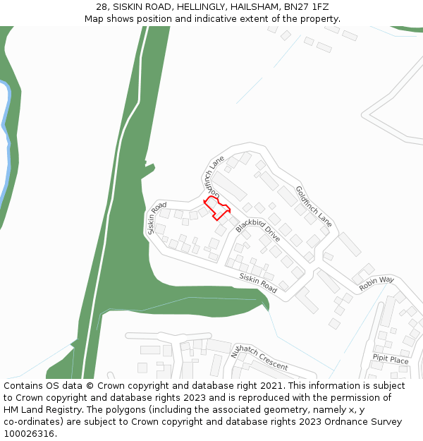 28, SISKIN ROAD, HELLINGLY, HAILSHAM, BN27 1FZ: Location map and indicative extent of plot